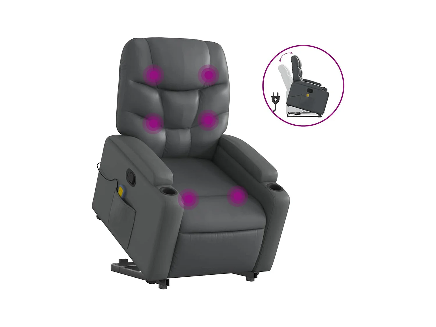 Fauteuil inclinable-Chaise de relax-Fauteuil de Massage Gris Similicuir SHL4597