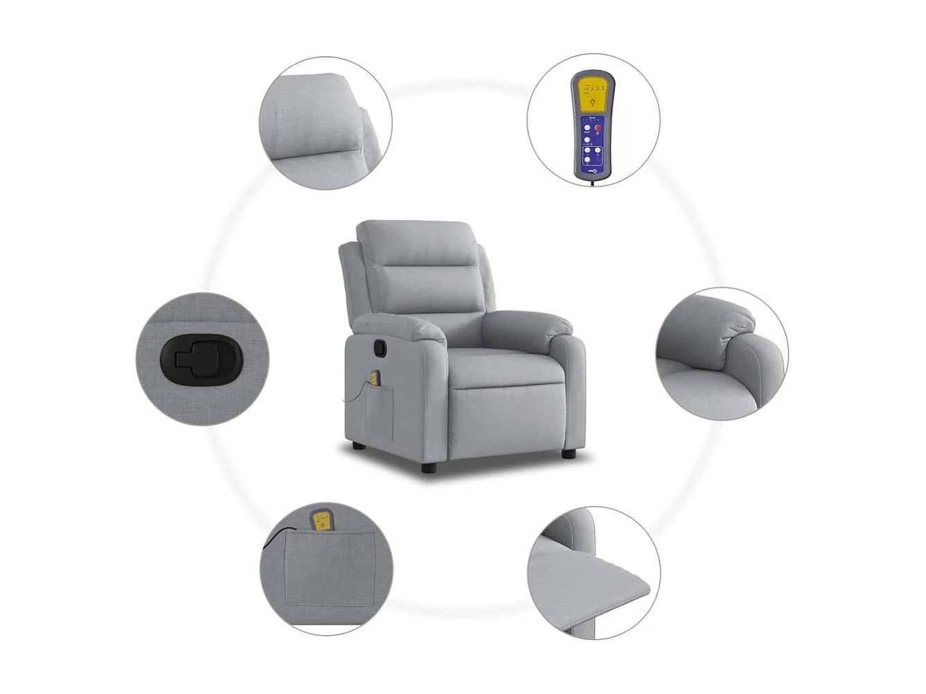 Fauteuil inclinable-Chaise de relax-Fauteuil de Massage gris clair tissu SHL3331