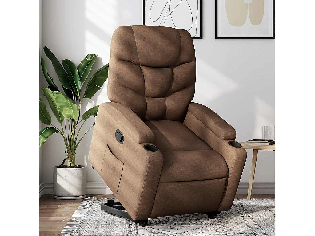 Relaxsessel | Lounge Sessel für Wohnzimmer mit Aufstehhilfe Braun Stoff SHL69922