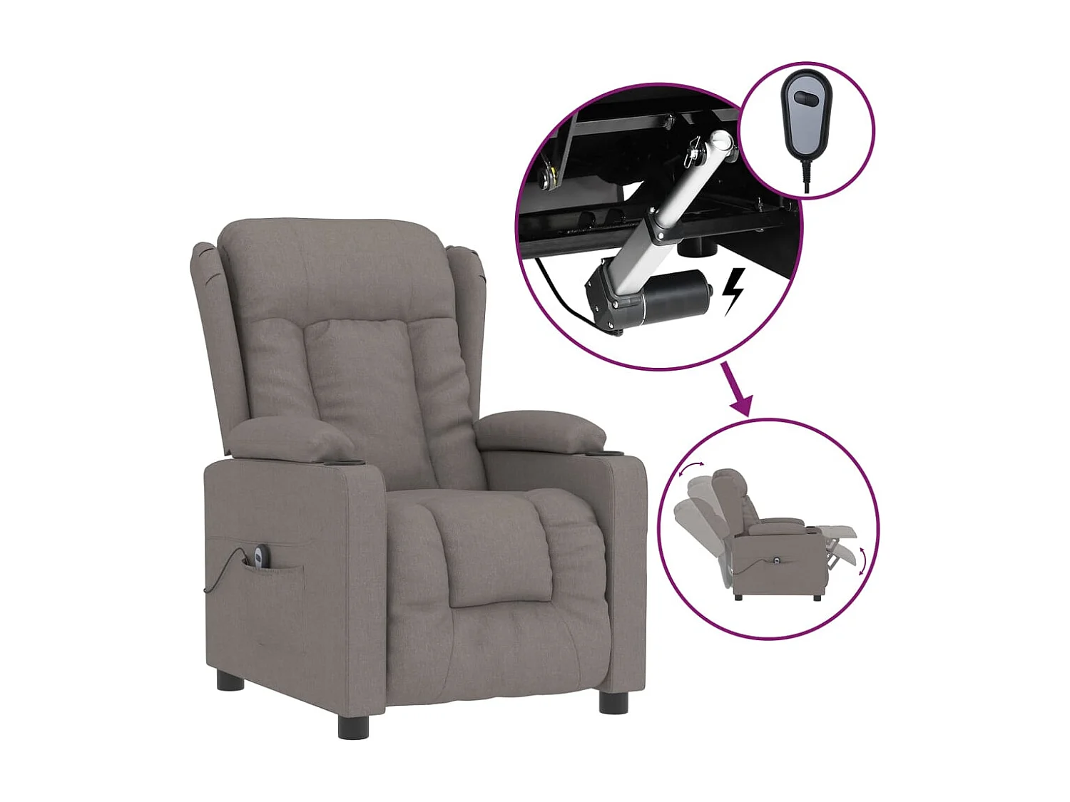 Relaxsessel Elektrisch | Lounge Sessel indoor Taupe Stoff SHL51902