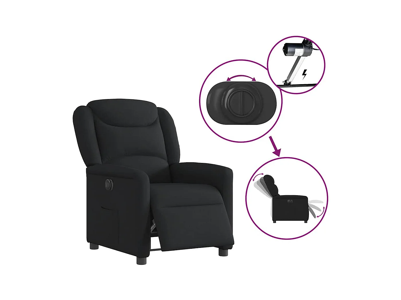 Sillón de relax | Silla | Sillón reclinable eléctrico de tela negro SHL2073