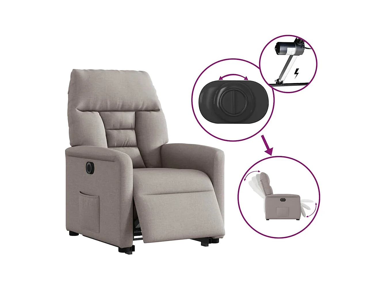Silla de relax | Sillón eléctrico reclinable elevable de tela gris taupe SHL2758