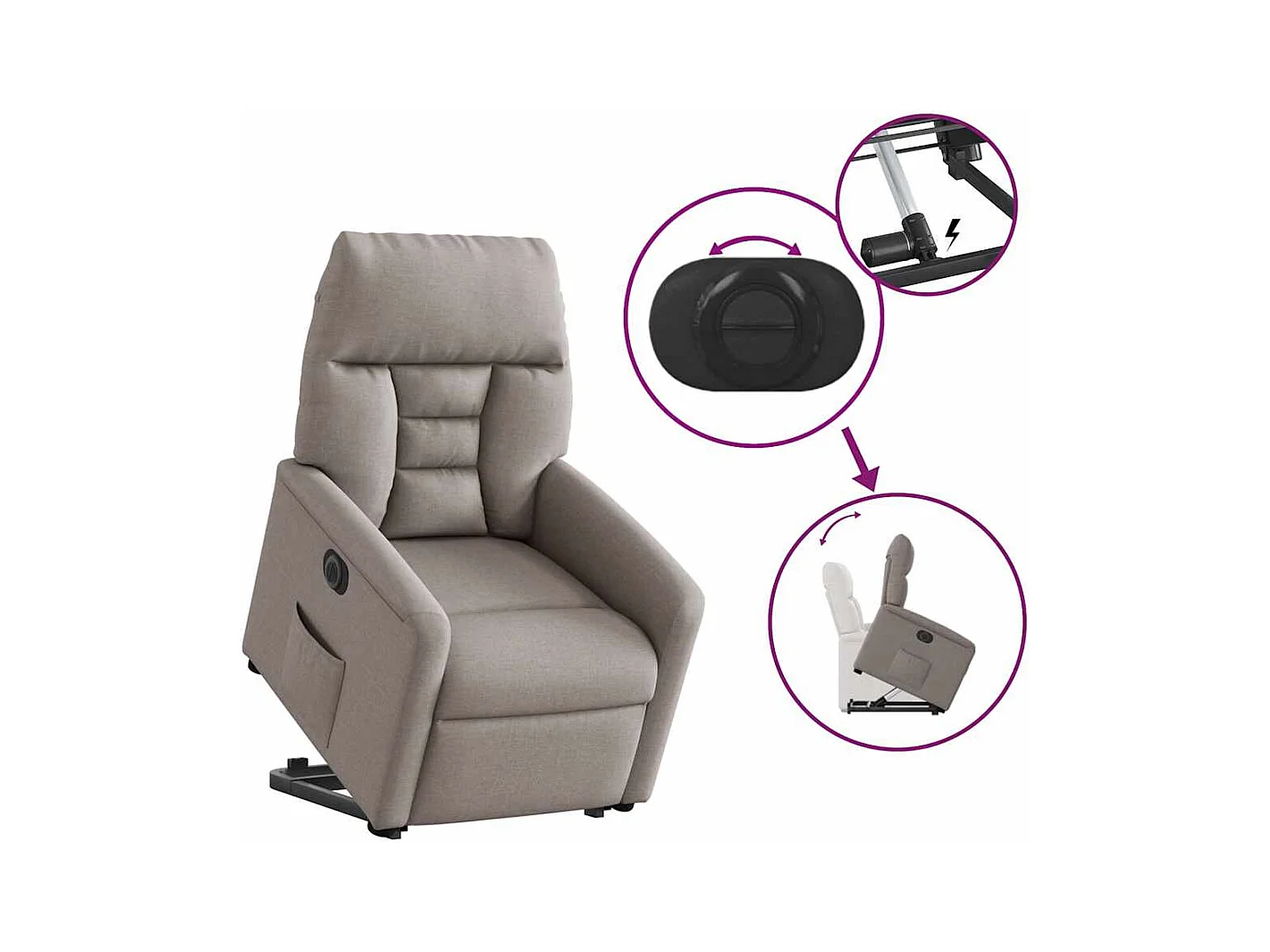 Silla de relax | Sillón eléctrico reclinable elevable de tela gris taupe SHL2758