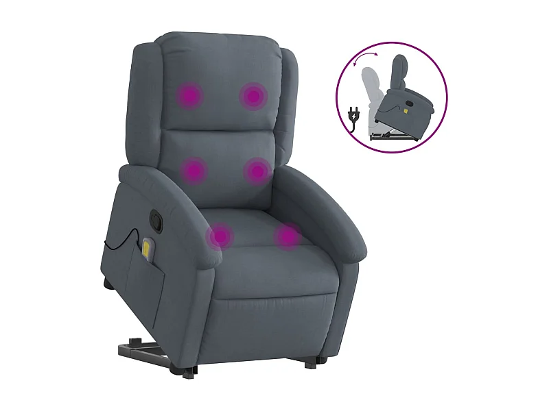 Sillón de relax | Sillón reclinable de masaje elevable terciopelo gris oscuro SHL3083