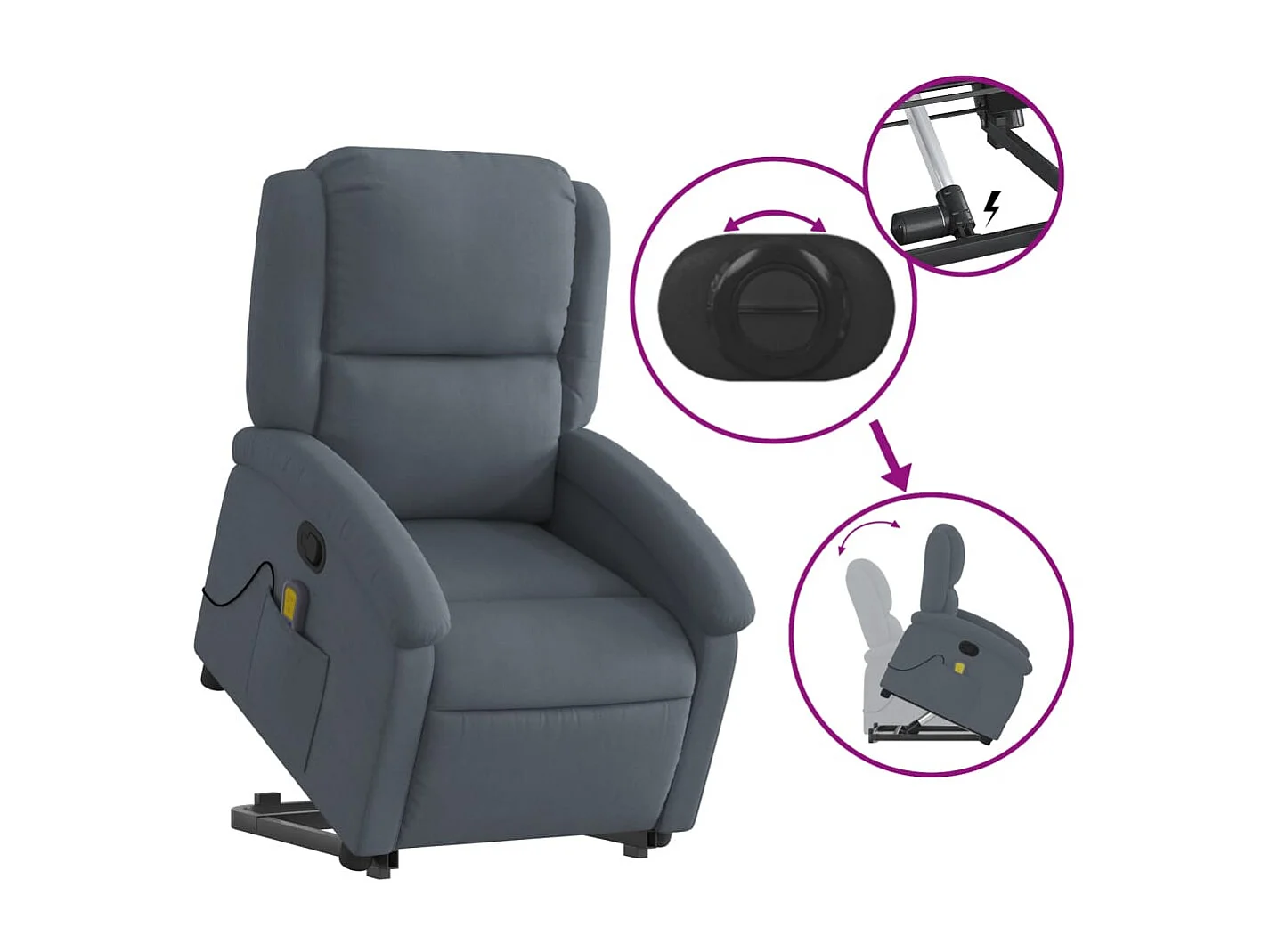 Sillón de relax | Sillón reclinable de masaje elevable terciopelo gris oscuro SHL3083