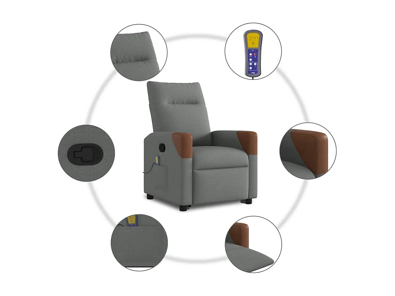 Massagesessel mit Aufstehhilfe | Relaxsessel Dunkelgrau Stoff SHL79200