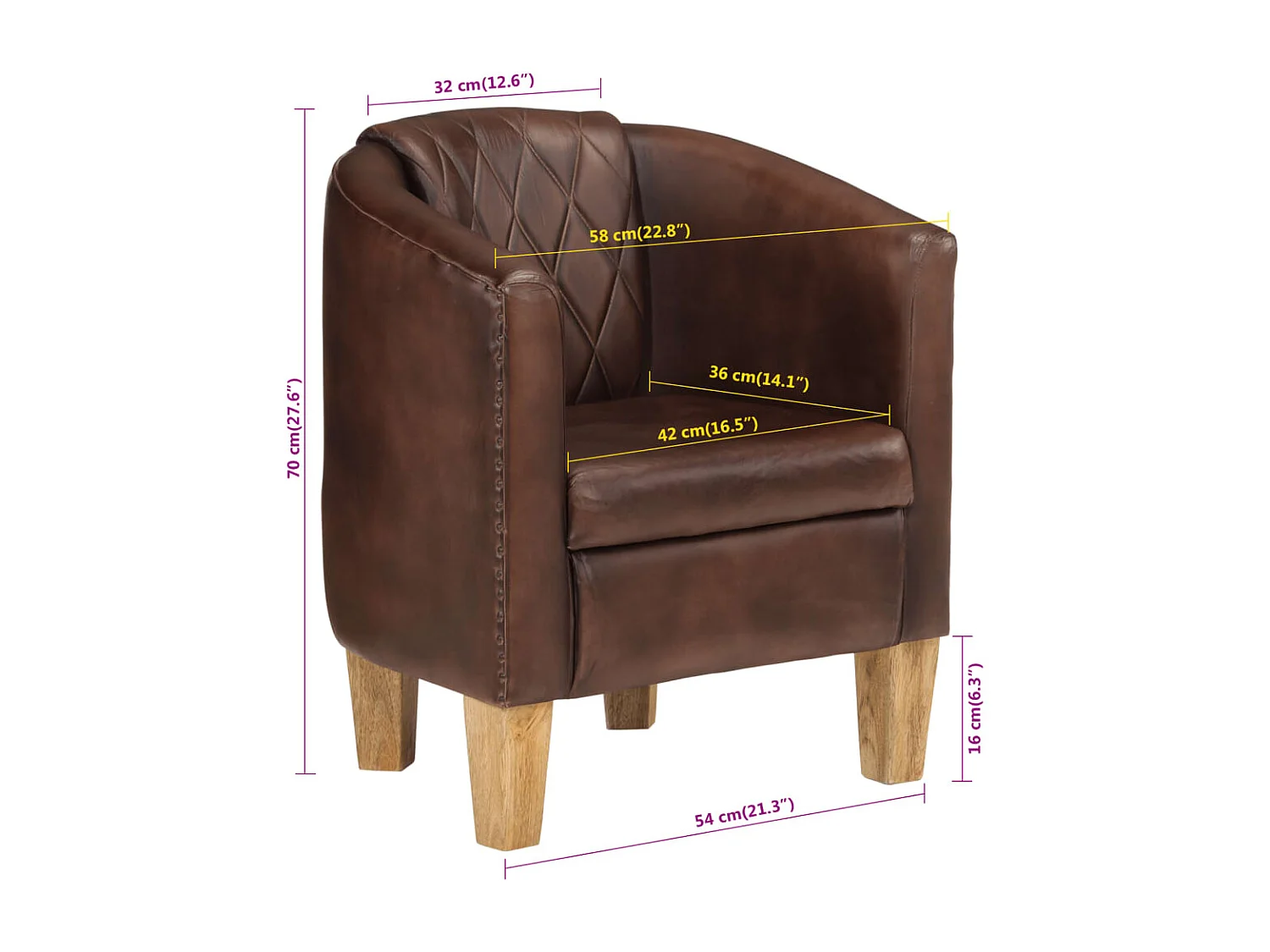 Sillón de salón | Silla Relax con diseño de cubo cuero auténtico marrón oscuro SHL8971