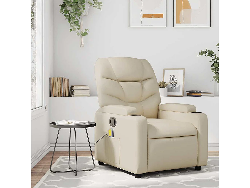 Relaxsessel | Massagesessel mit Relaxfunktion, Kunstleder, Creme SHL55993