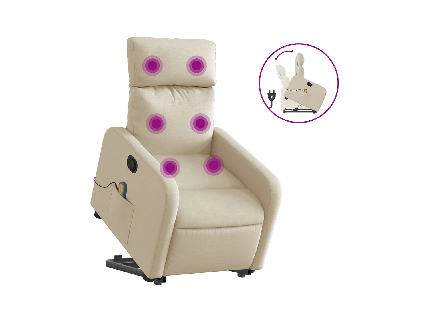 Fauteuil inclinable-Chaise de relax-Fauteuil de Massage Crème Tissu SHL4751
