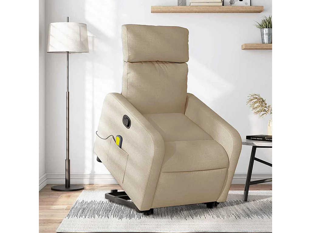 Fauteuil inclinable-Chaise de relax-Fauteuil de Massage Crème Tissu SHL4751