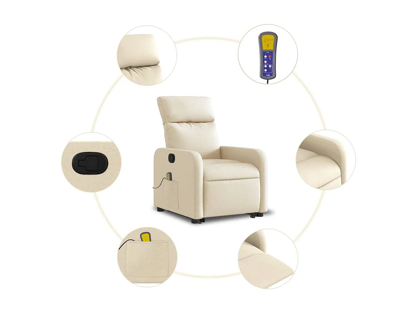 Fauteuil inclinable-Chaise de relax-Fauteuil de Massage Crème Tissu SHL4751