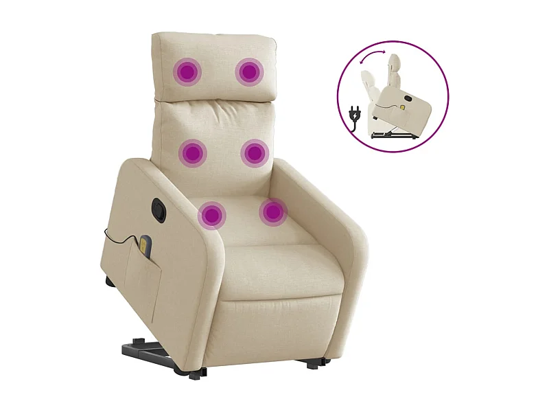 Fauteuil inclinable-Chaise de relax-Fauteuil de Massage Crème Tissu SHL4751