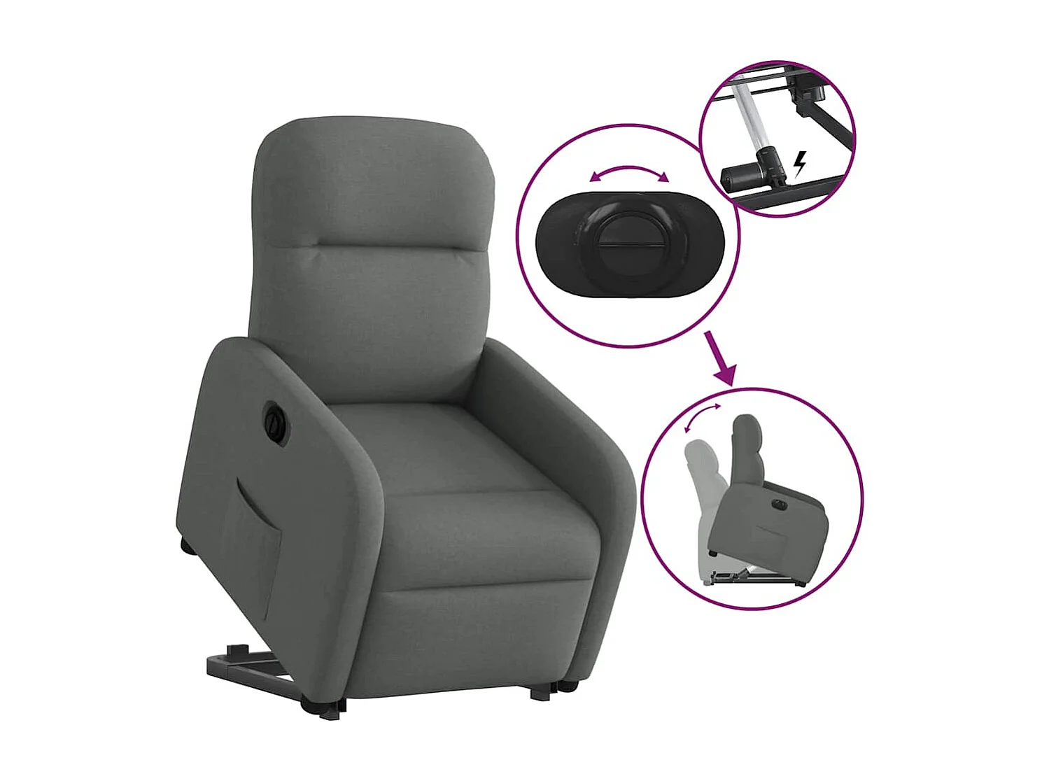 Fauteuil inclinable électrique-Chaise de relax-Fauteuil TV gris foncé tissu SHL1059