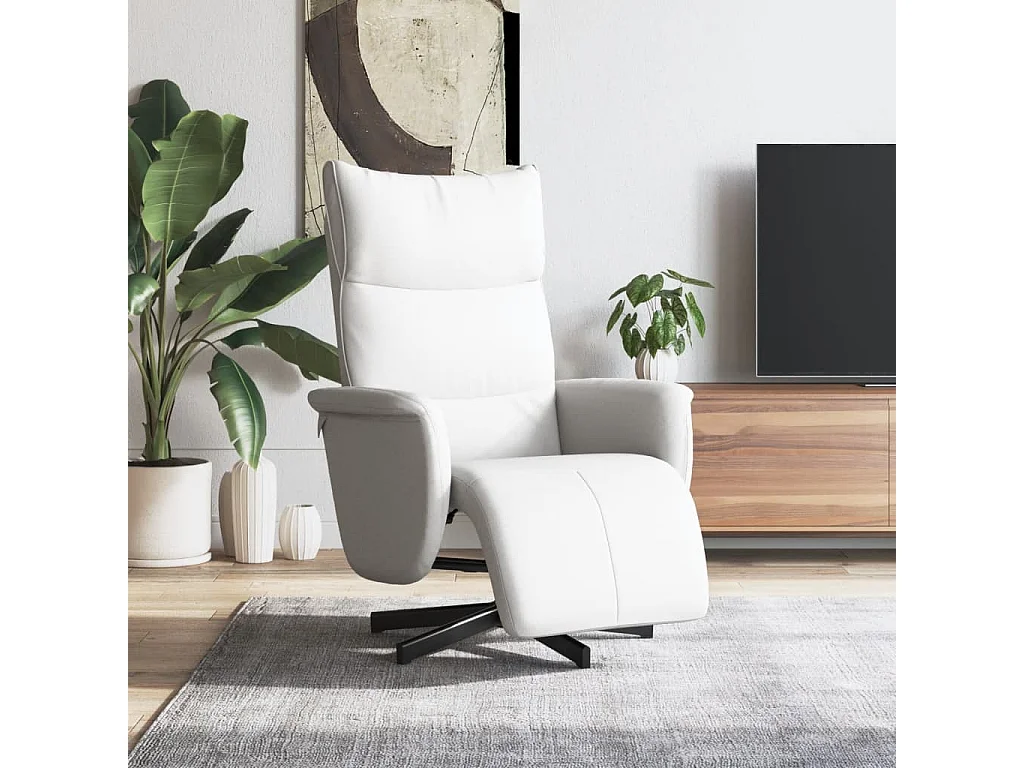 Relaxsessel | Lounge Sessel für Wohnzimmer mit Fußteil Weiß Kunstleder SHL45536