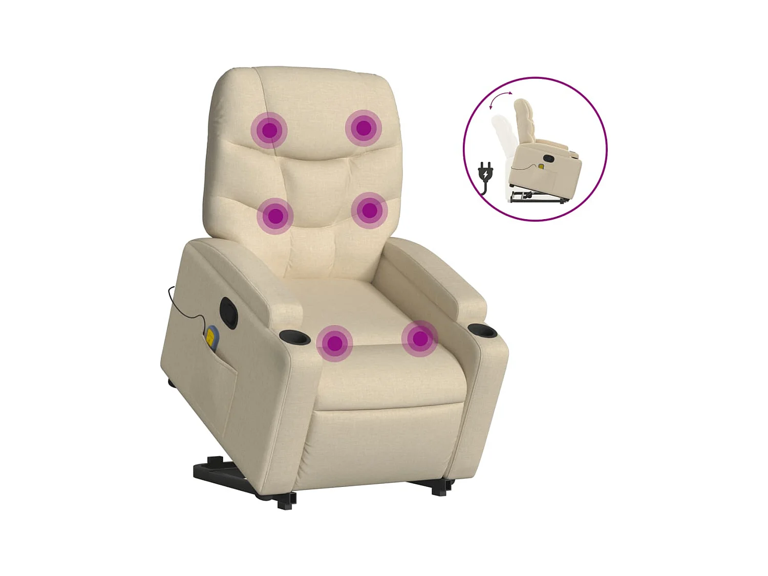 Fauteuil inclinable-Chaise de relax-Fauteuil de Massage Crème Tissu SHL4476