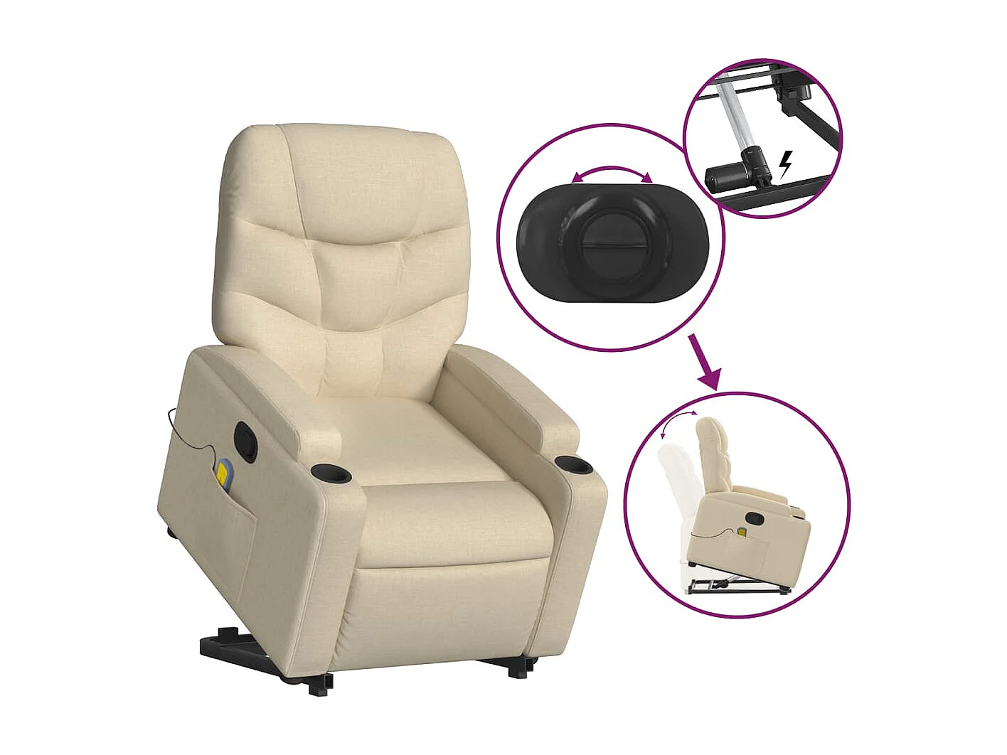 Massagesessel mit Aufstehhilfe | Relaxsessel Creme Stoff SHL26406