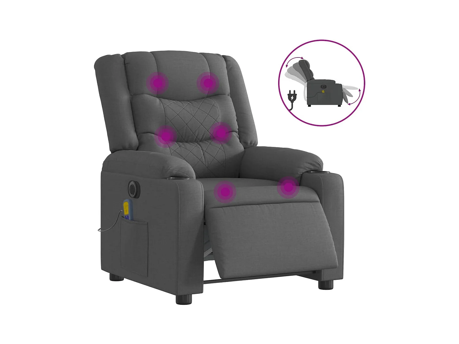 Fauteuil inclinable électrique-Chaise de relax-Fauteuil de Massage gris foncé tissu SHL3467