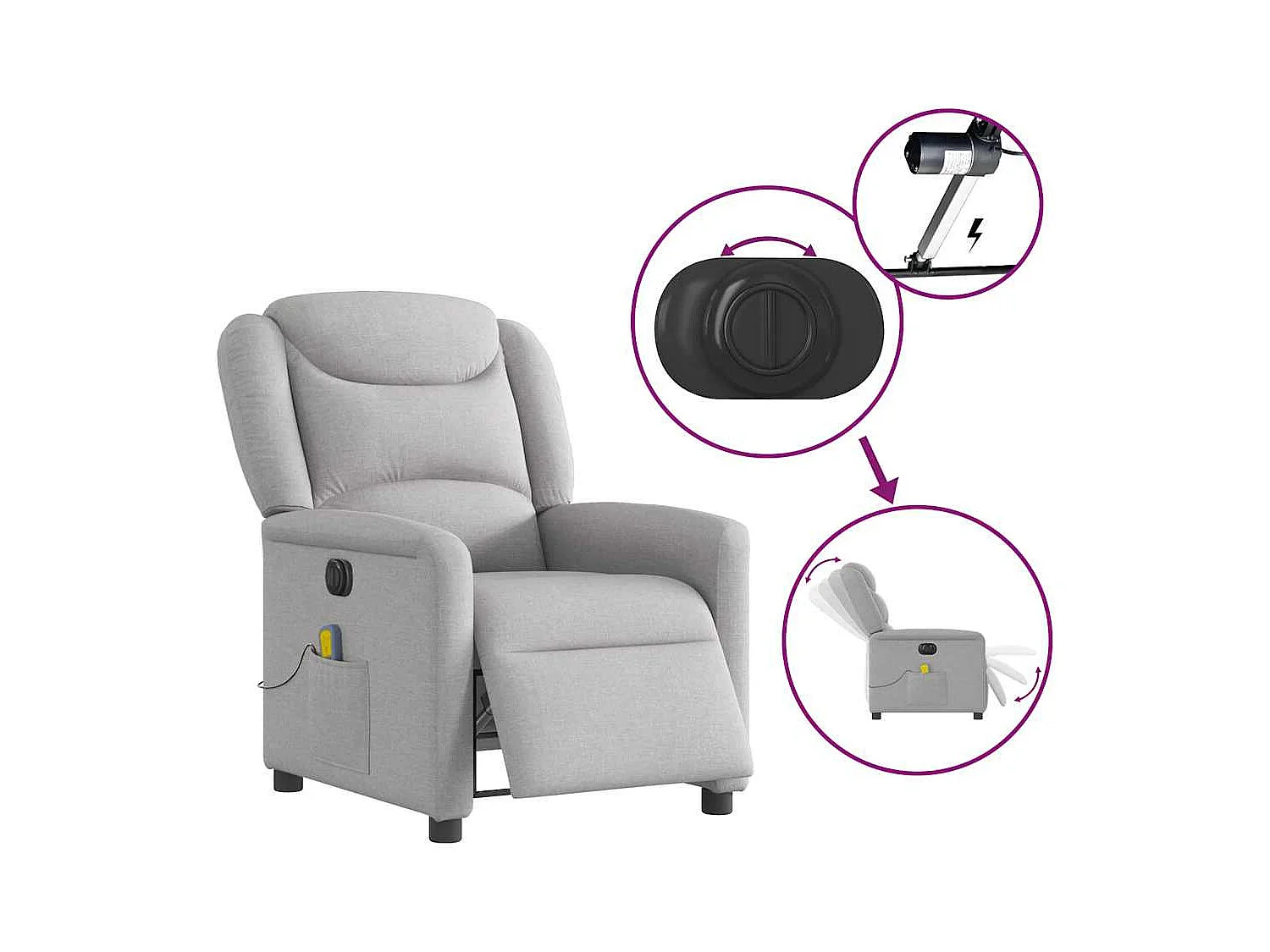 Massagesessel Elektrisch | Relaxsessel indoor Wolkengrau Stoff SHL94447