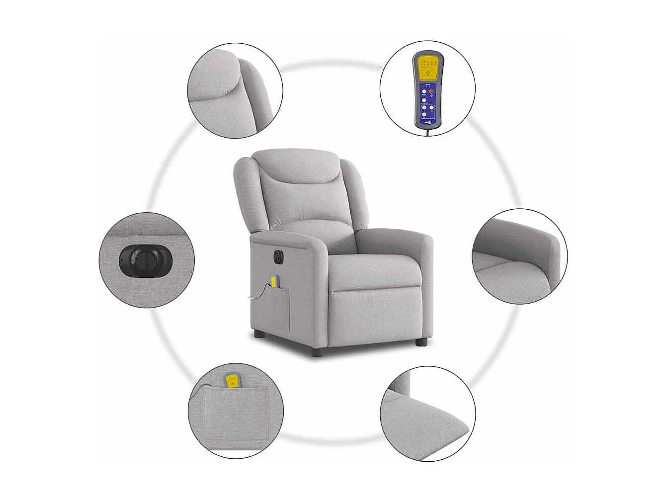 Massagesessel Elektrisch | Relaxsessel indoor Wolkengrau Stoff SHL94447