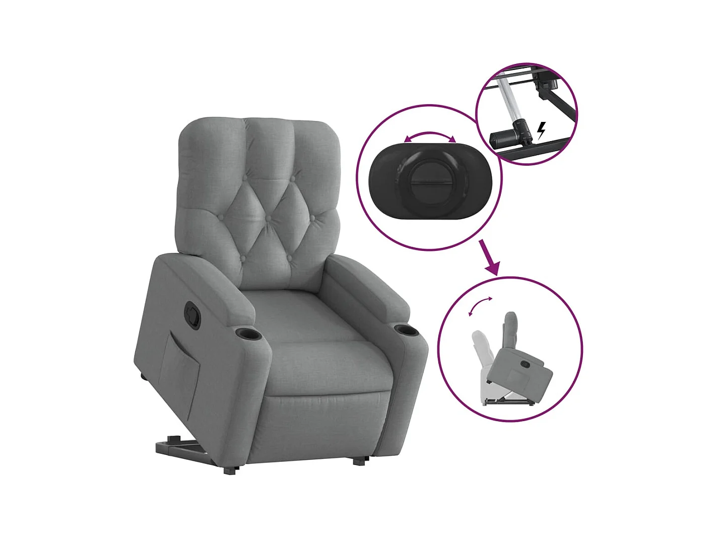 Fauteuil inclinable-Chaise de relax-Fauteuil TV Gris clair Tissu SHL4979