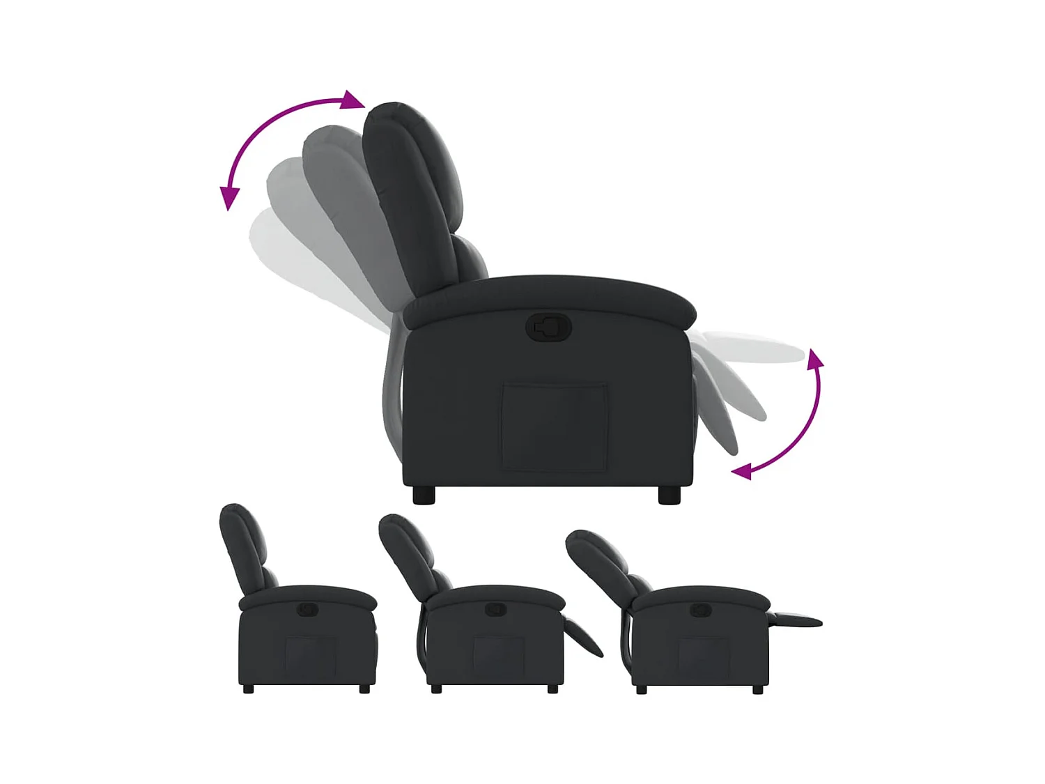 Fauteuil inclinable-Chaise de relax-Fauteuil salon noir cuir véritable SHL4179