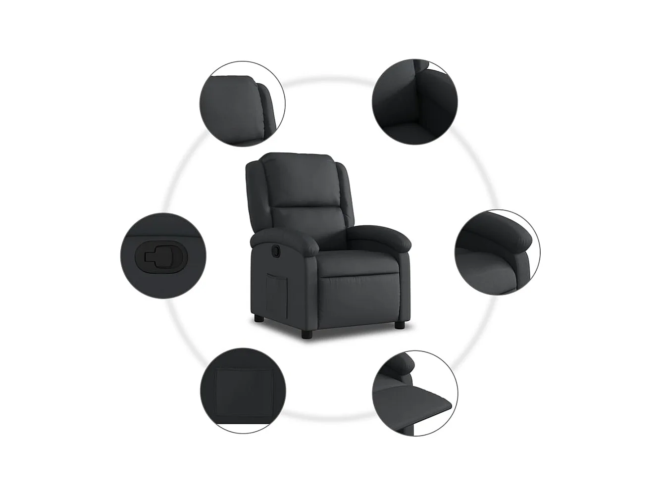 Fauteuil inclinable-Chaise de relax-Fauteuil salon noir cuir véritable SHL4179