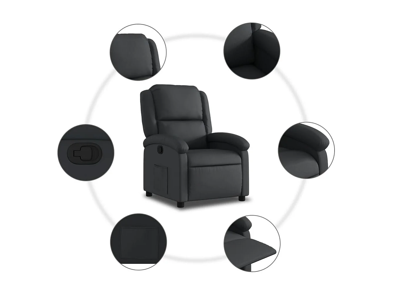 Fauteuil inclinable-Chaise de relax-Fauteuil salon noir cuir véritable SHL4179