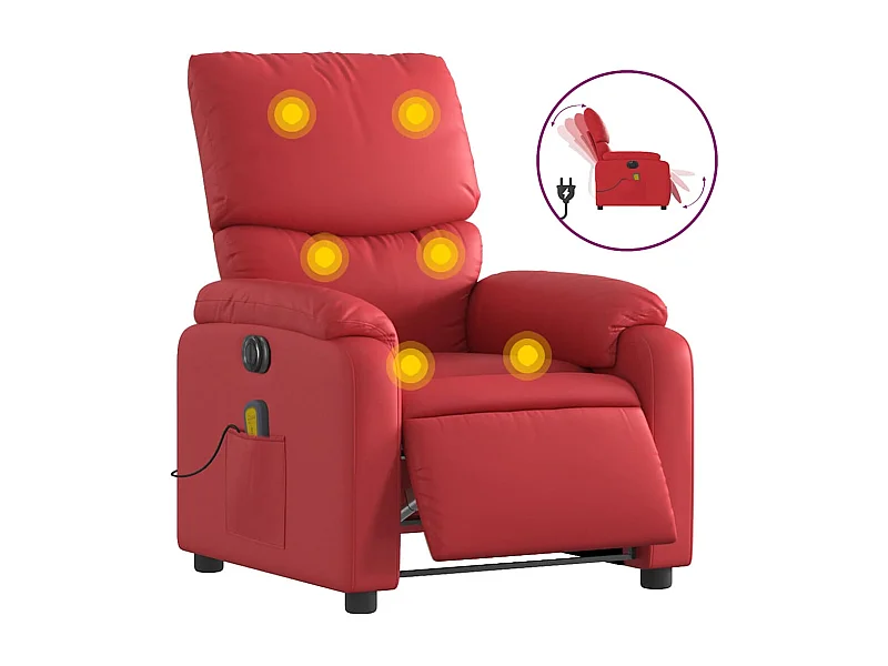 Sillón de salón | Silla | Sillón de masaje reclinable eléctrico de cuero artificial rojo SHL7546