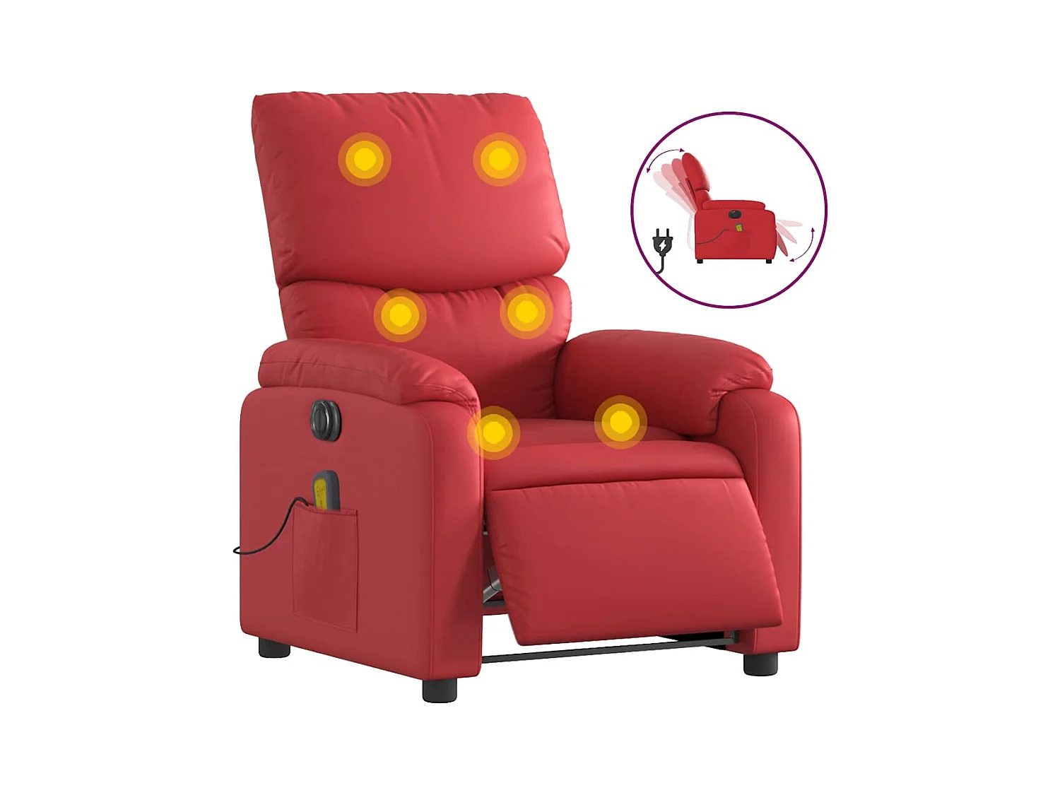 Sillón de salón | Silla | Sillón de masaje reclinable eléctrico de cuero artificial rojo SHL7546
