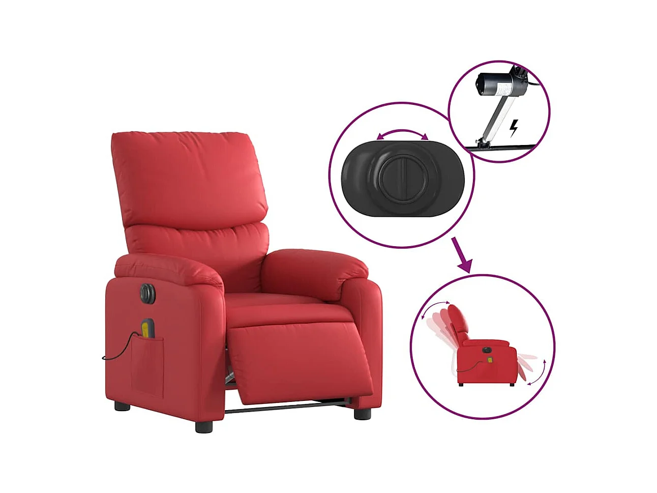 Sillón de salón | Silla | Sillón de masaje reclinable eléctrico de cuero artificial rojo SHL7546
