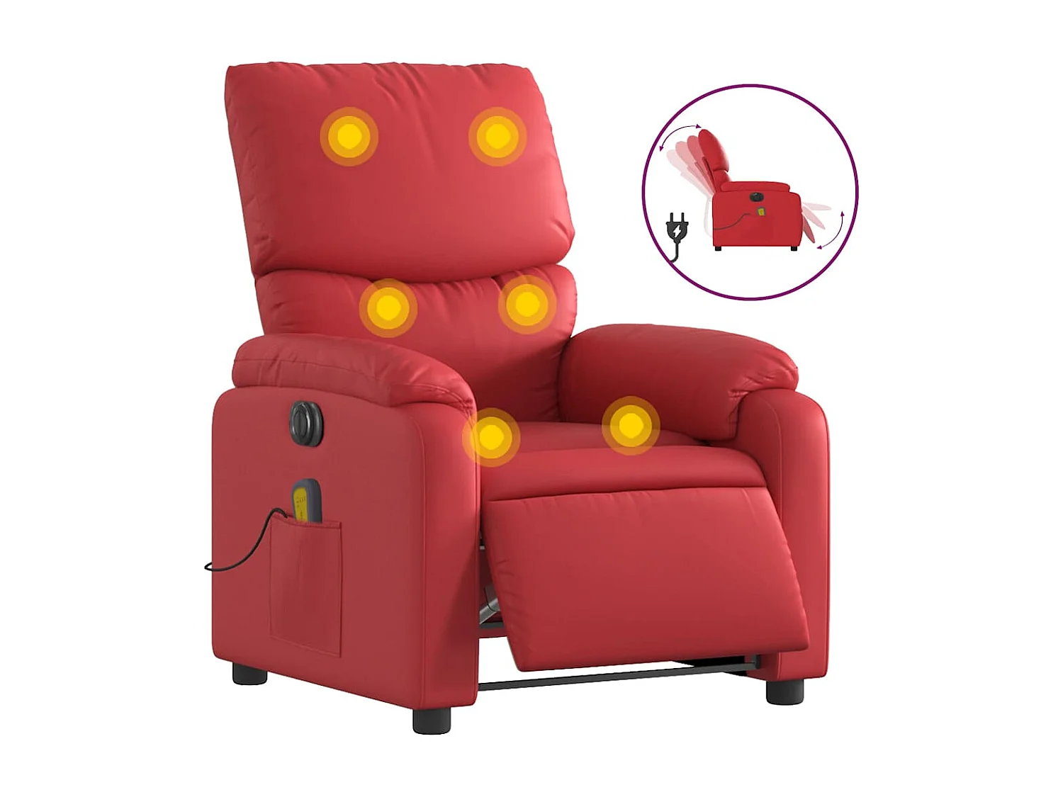 Sillón de salón | Silla | Sillón de masaje reclinable eléctrico de cuero artificial rojo SHL7546