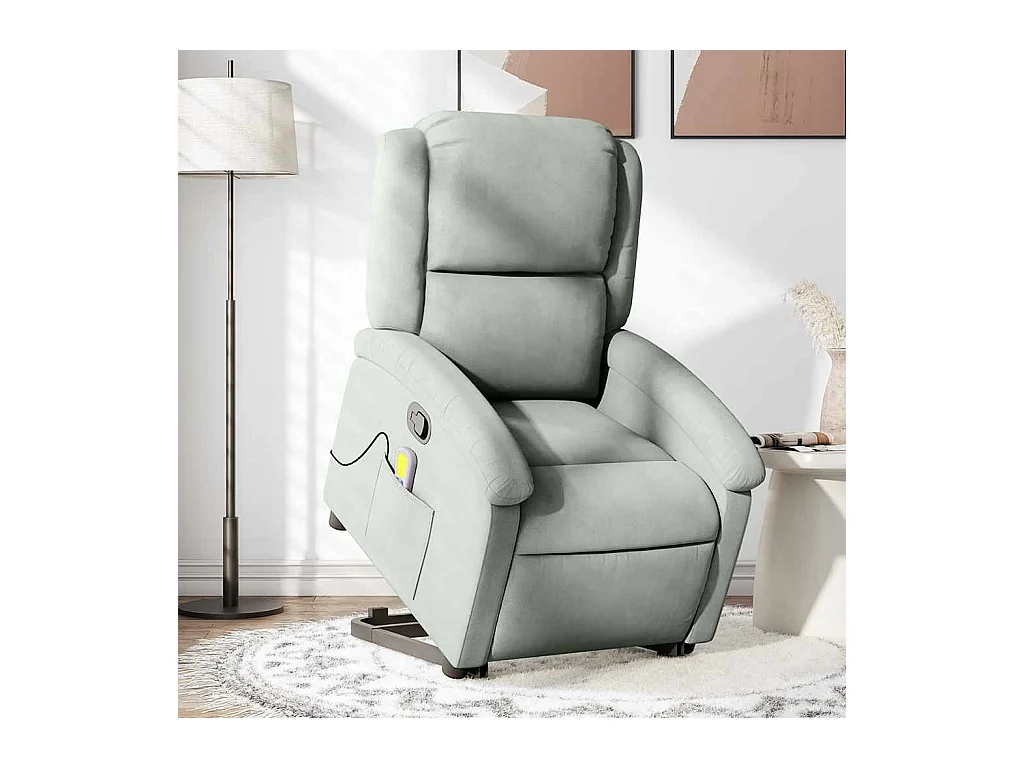 Sillón de relax | Sillón reclinable de masaje elevable terciopelo gris claro SHL6995