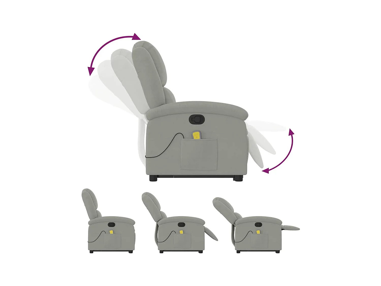 Sillón de relax | Sillón reclinable de masaje elevable terciopelo gris claro SHL6995