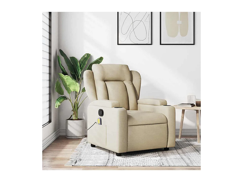 Fauteuil inclinable-Chaise de relax-Fauteuil de Massage crème tissu SHL3654