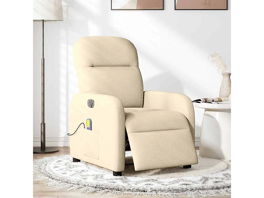 Fauteuil inclinable électrique-Chaise de relax-Fauteuil de Massage crème tissu SHL3389