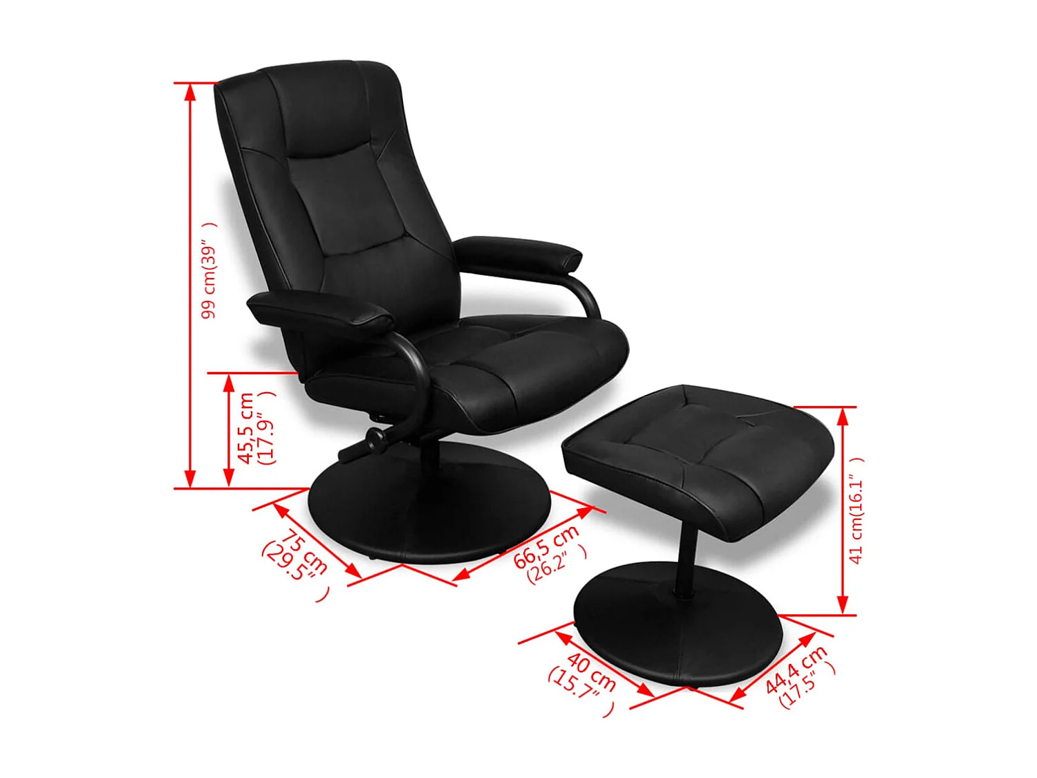 Sillón de TV con reposapiés cuero sintético sintético negro SHL3132