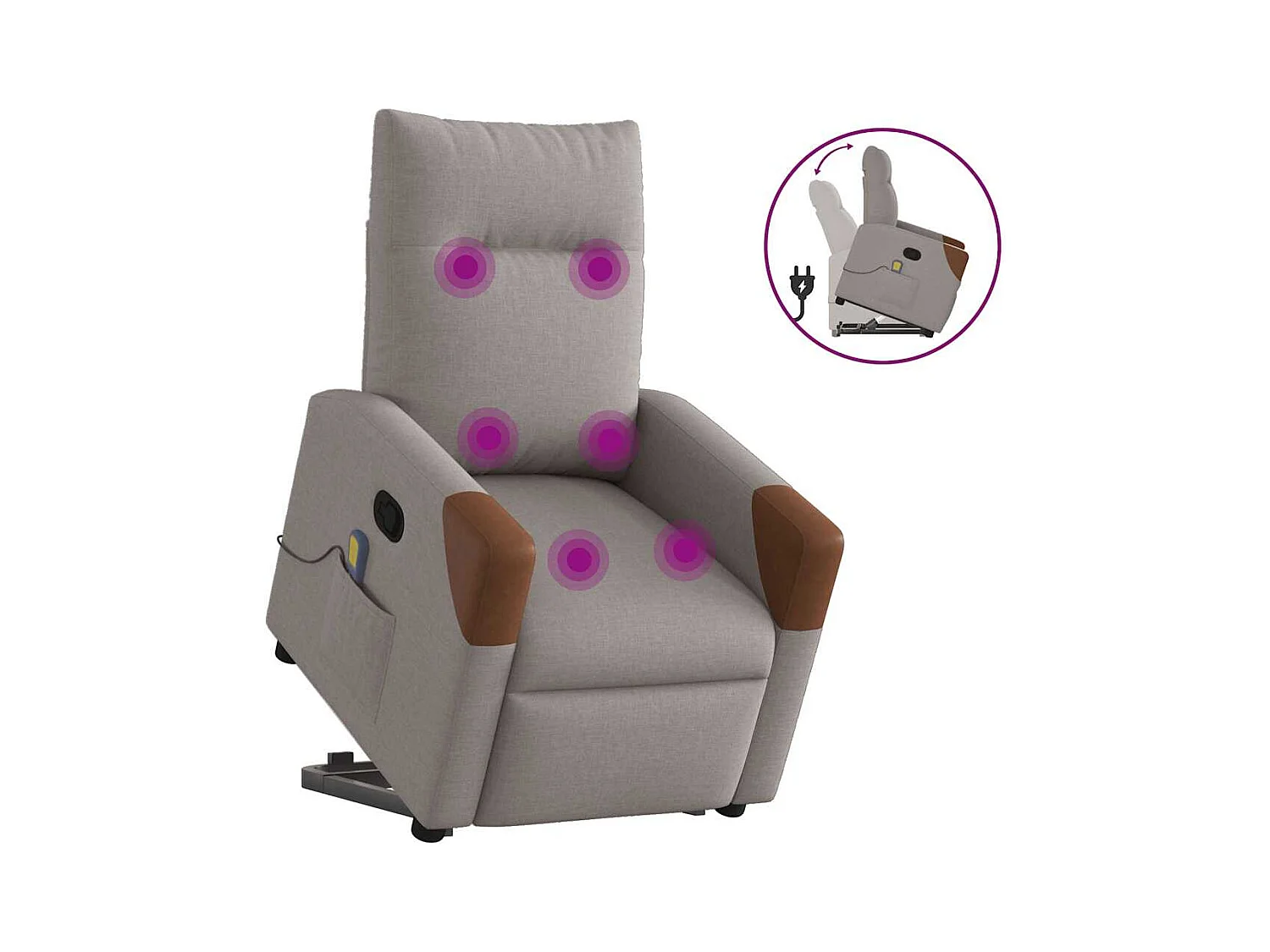 Sillón de relax | Sillón reclinable de masaje elevable tela gris taupé SHL9222