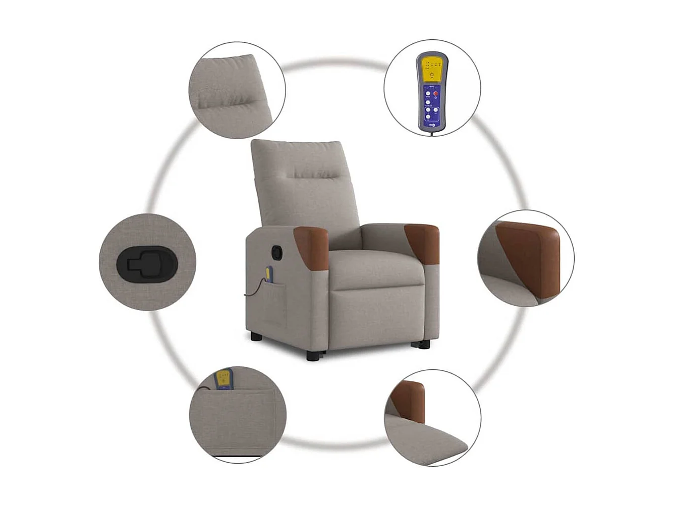 Sillón de relax | Sillón reclinable de masaje elevable tela gris taupé SHL9222