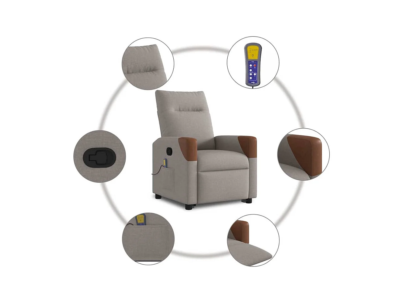 Fauteuil inclinable-Chaise de relax-Fauteuil de Massage Taupe Tissu SHL4483