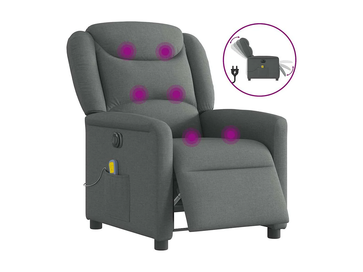 Fauteuil inclinable électrique-Chaise de relax-Fauteuil de Massage gris foncé tissu SHL3875