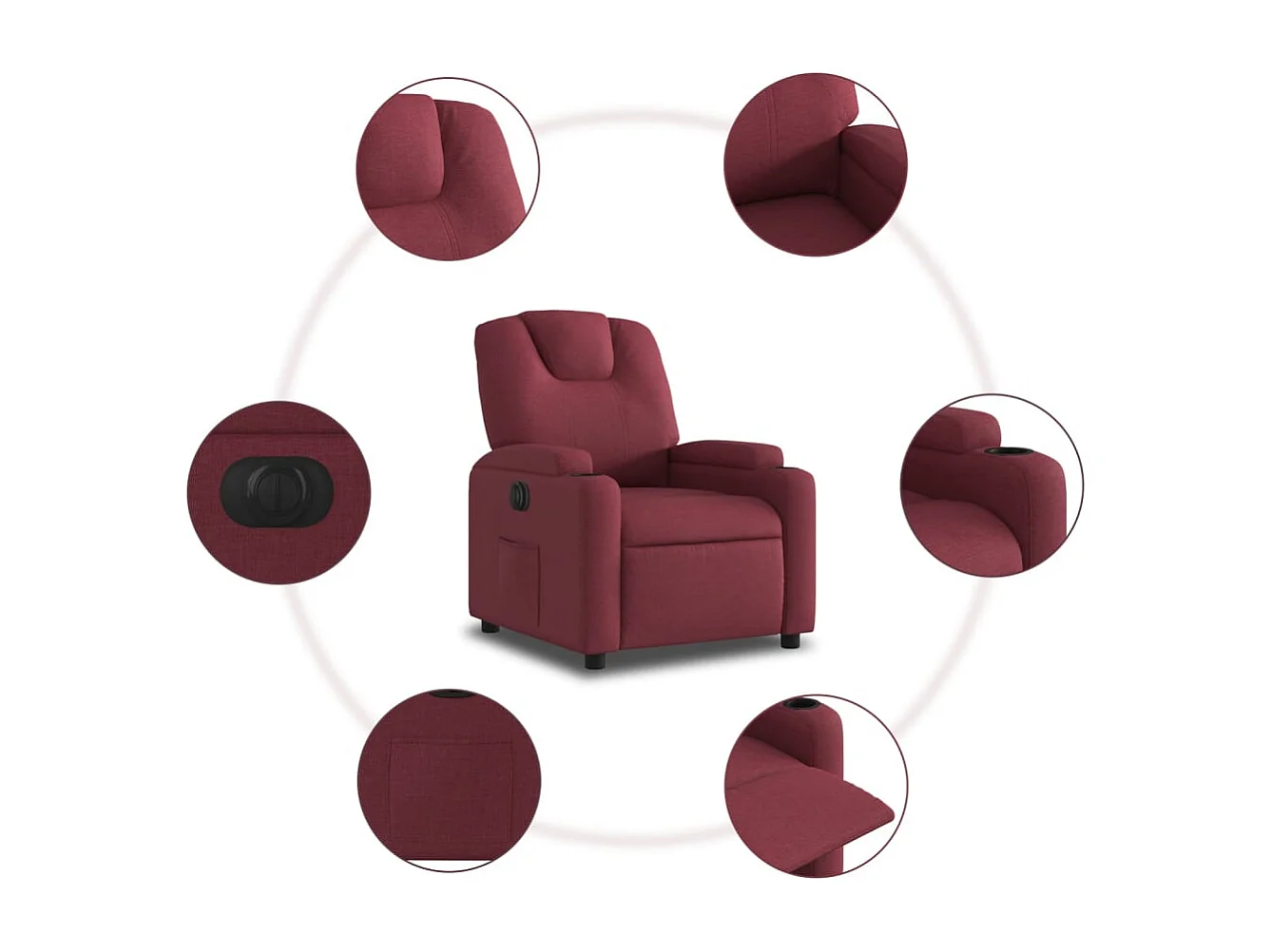 Fauteuil inclinable électrique-Chaise de relax-Fauteuil salon Rouge bordeaux Tissu SHL3751