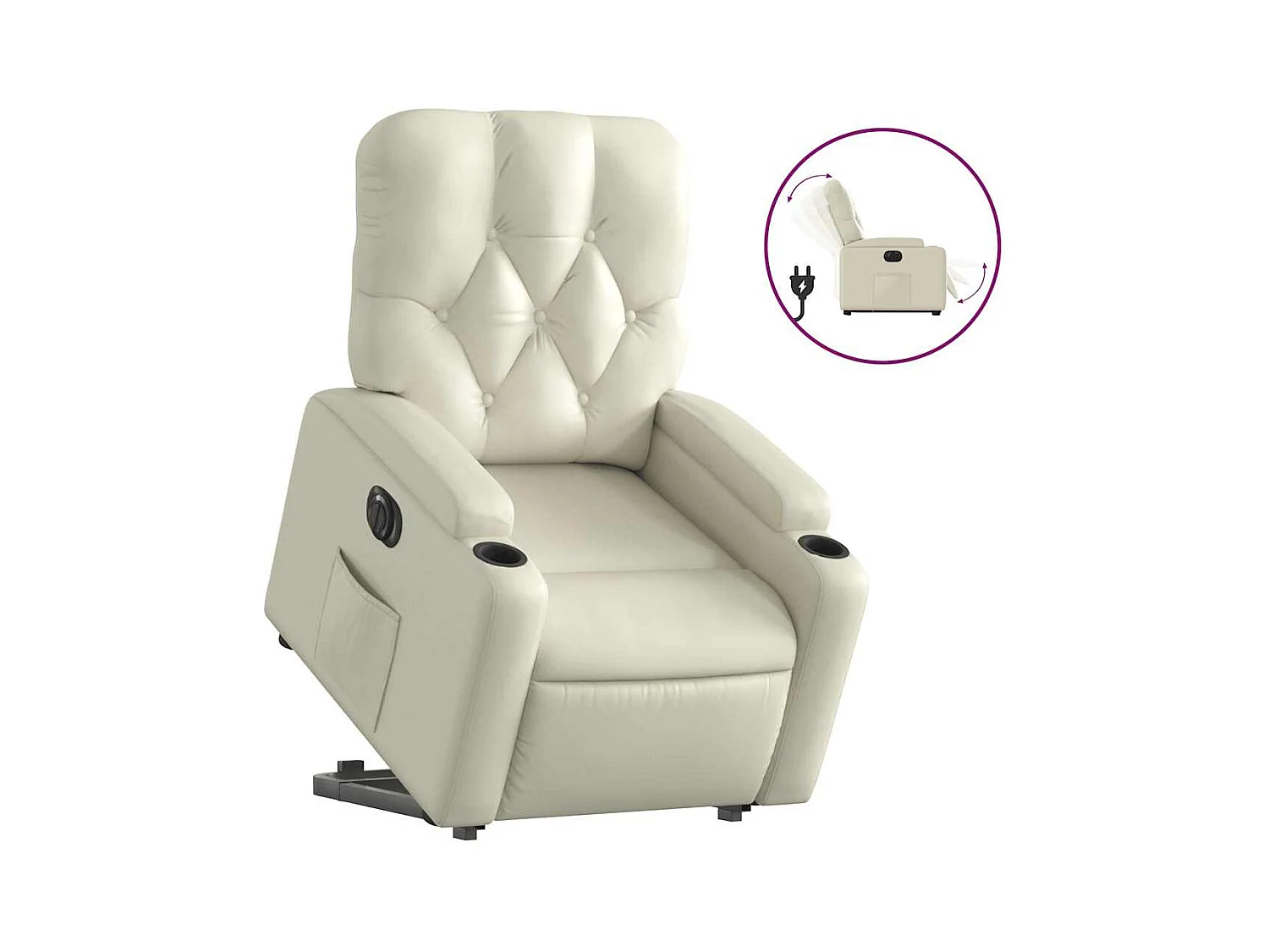 Sillón de relax | Sillón reclinable elevable eléctrico de cuero sintético crema SHL5828