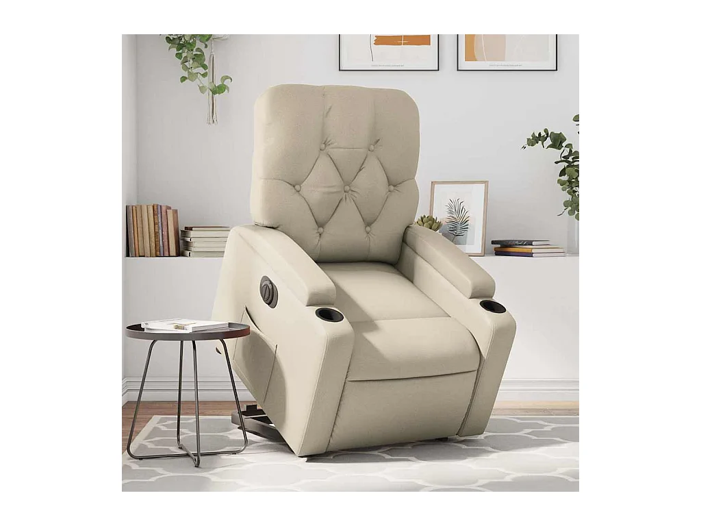 Sillón de relax | Sillón reclinable elevable eléctrico de cuero sintético crema SHL5828