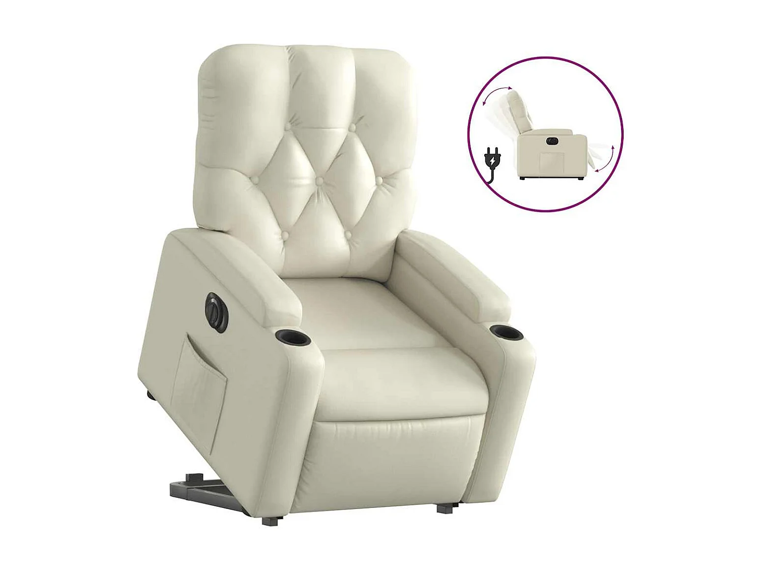Relaxsessel mit Aufstehhilfe Elektrisch | Lounge Sessel indoor Creme Kunstleder SHL98825
