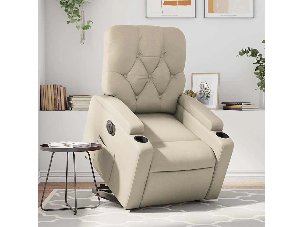 Relaxsessel mit Aufstehhilfe Elektrisch | Lounge Sessel indoor Creme Kunstleder SHL98825