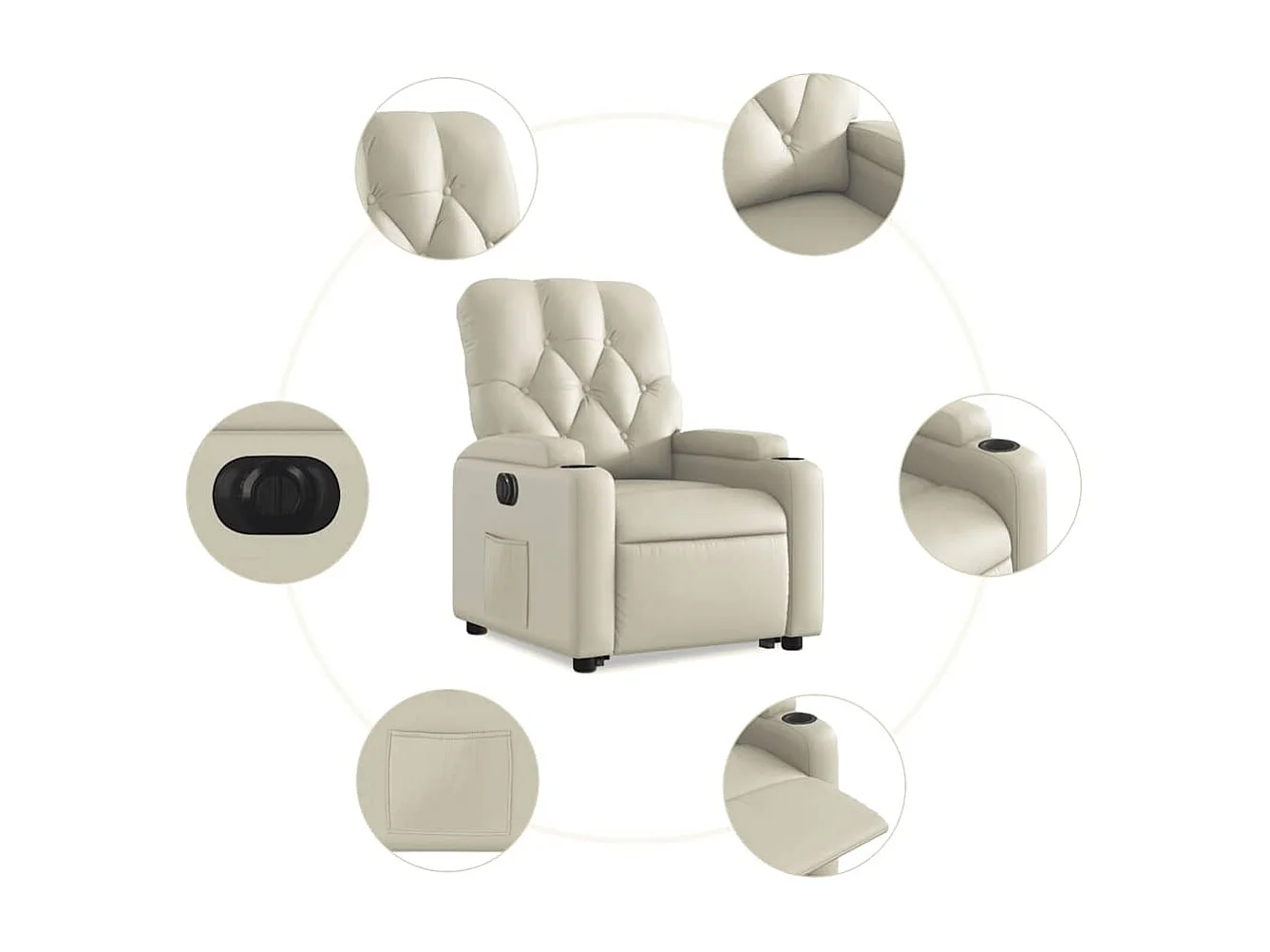 Relaxsessel mit Aufstehhilfe Elektrisch | Lounge Sessel indoor Creme Kunstleder SHL98825