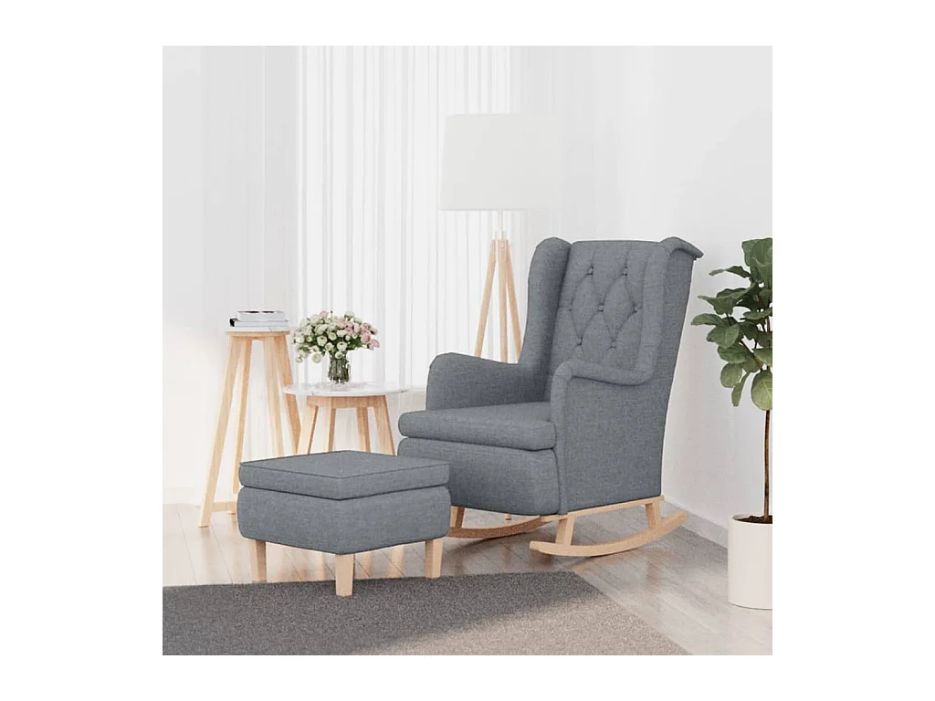 Sillón de salón con patas mecedoras y taburete de tela gris claro SHL6383