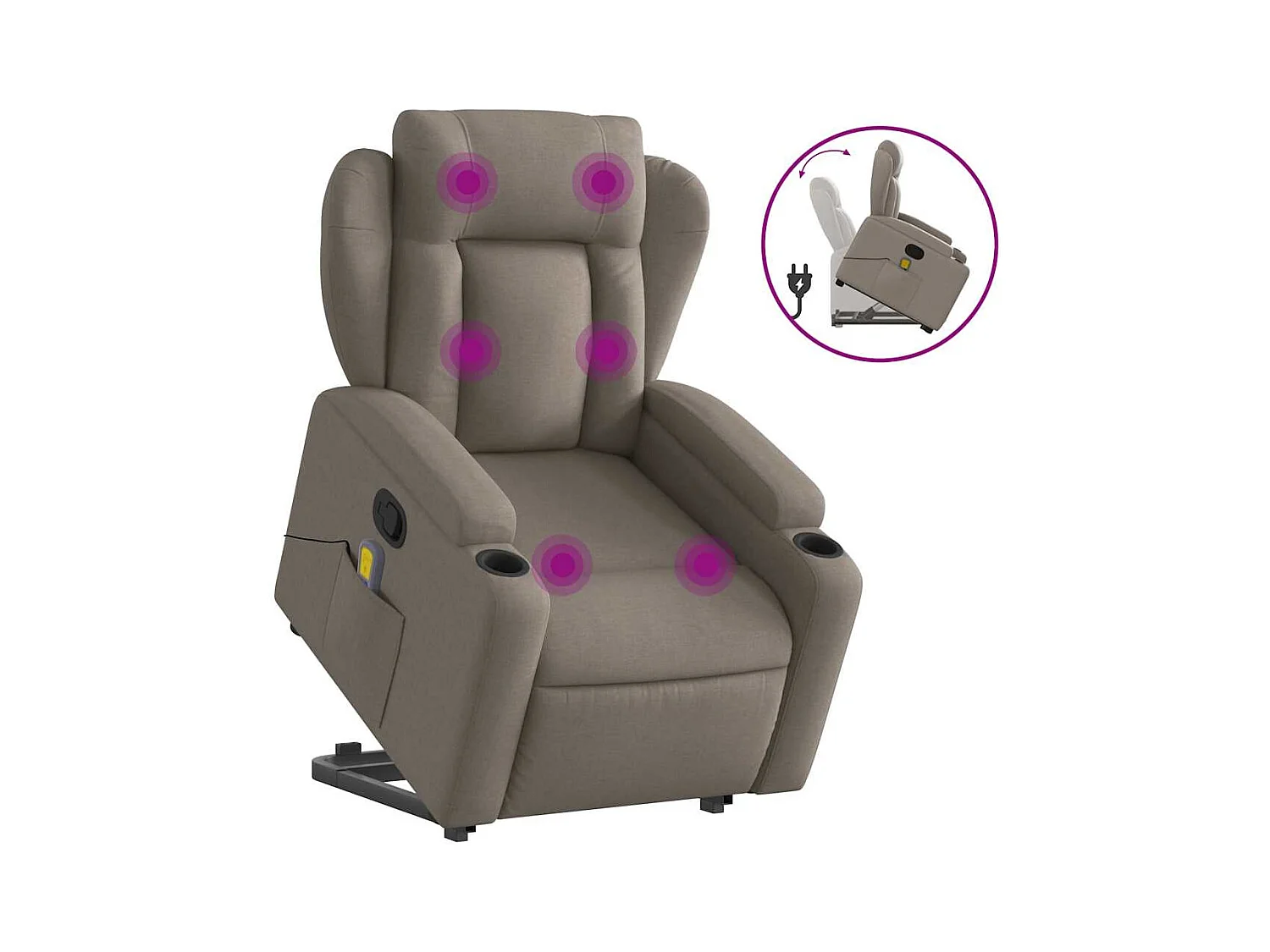 Sillón de relax | Sillón reclinable de masaje elevable tela gris taupé SHL8013