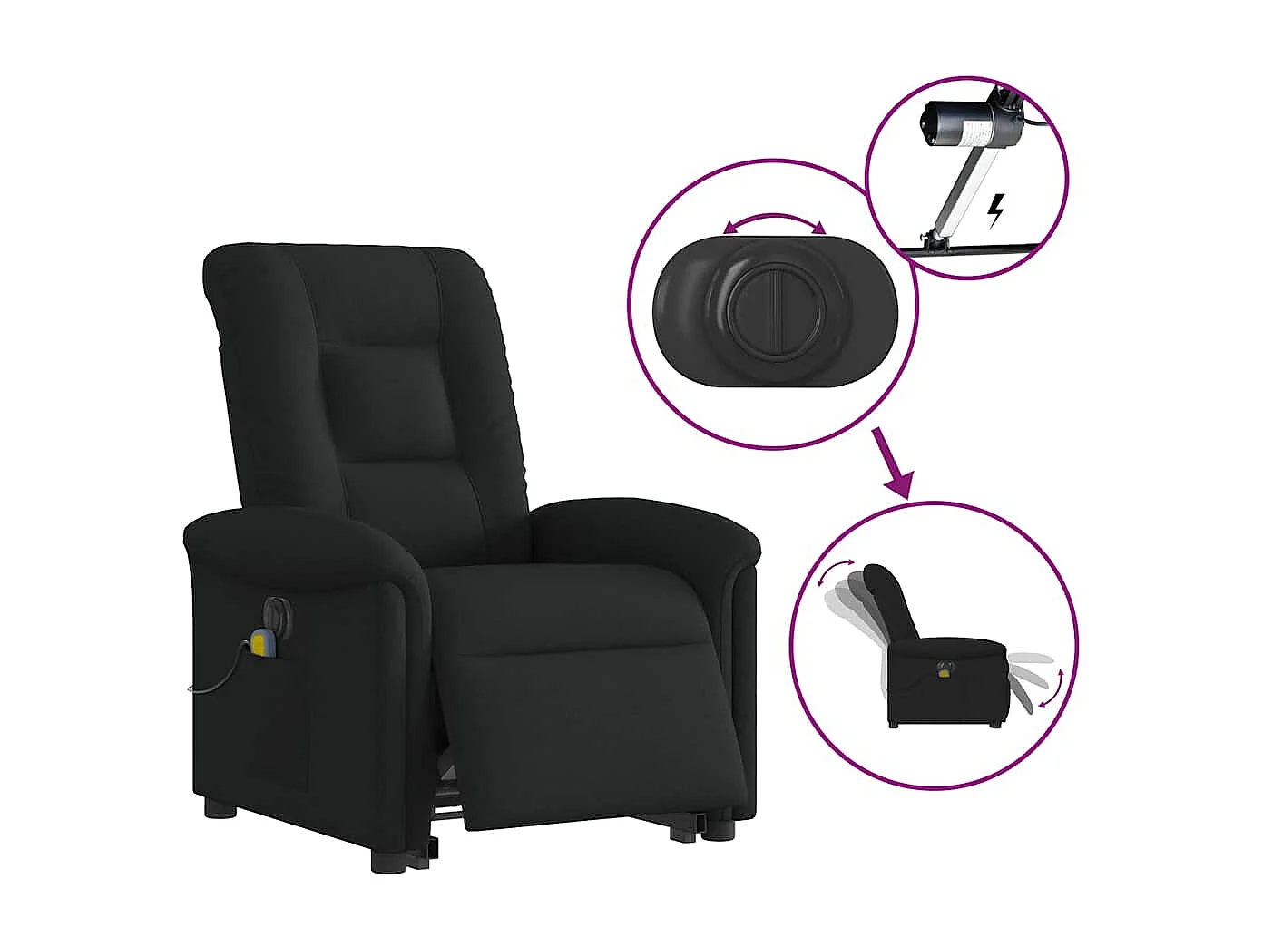 Sillón de salón | Silla | Sillón de masaje eléctrico reclinable elevable tela negro SHL2018