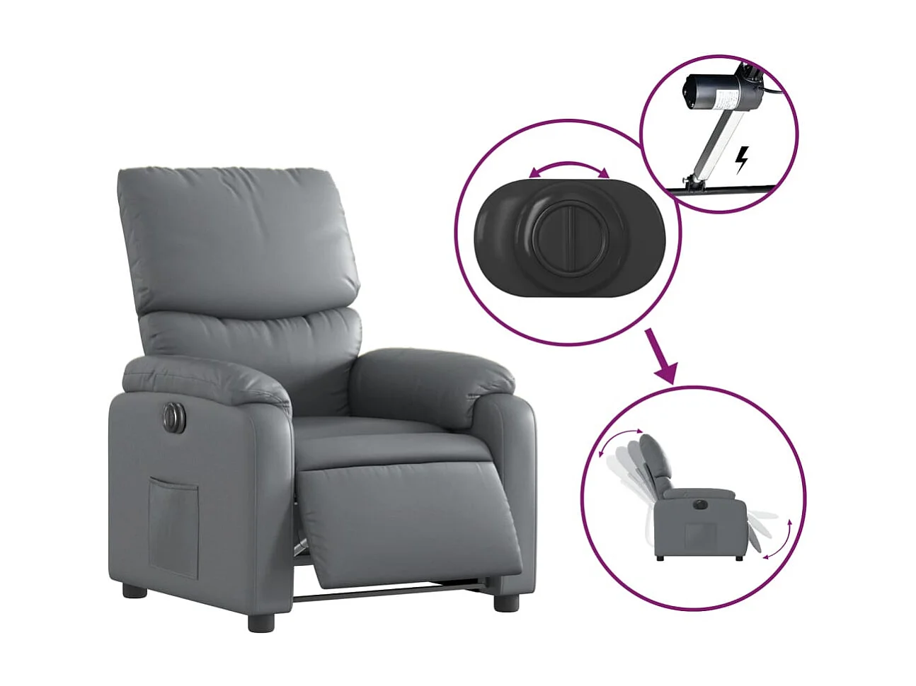 Sillón de relax | Silla | Sillón reclinable eléctrico de cuero sintético gris SHL2884